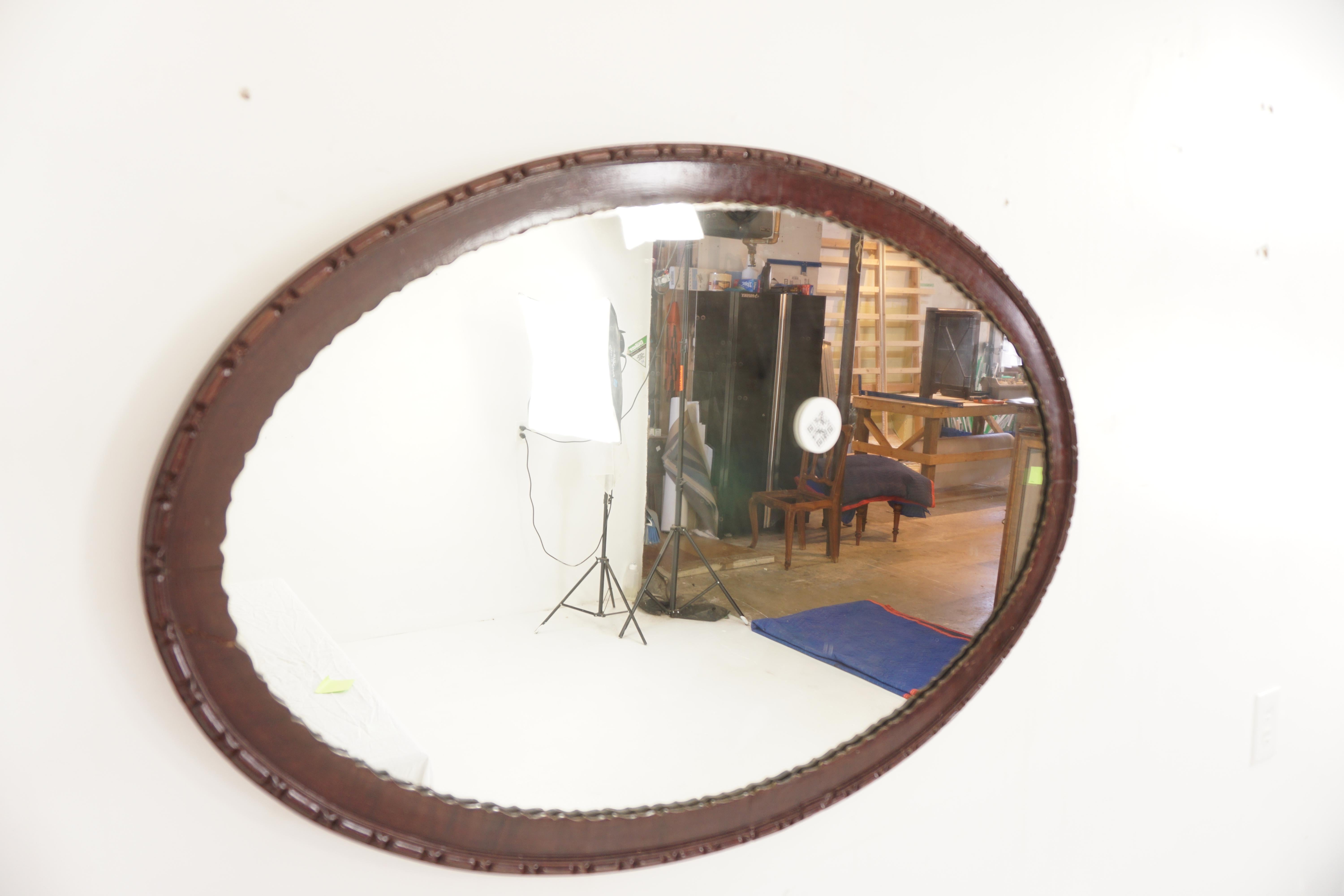 Vintage Oval Plaster of Paris wall hanging mirror, Scotland 1920, H498

Scotland 1920
Original Finish
Framed oval mirror with beading
Original mirror with wavy inside frame
Can be hung vertically on horizontally.
Please note cracks on the front of
