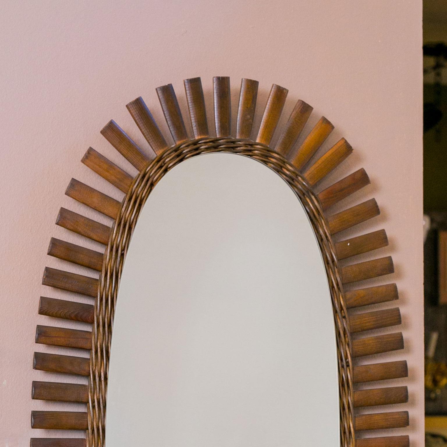 Bohemian Vintage Oval Rattan Mirror