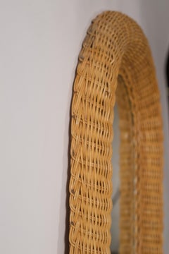 Vintage Oval Rattan Wicker Mirror, French Country Style