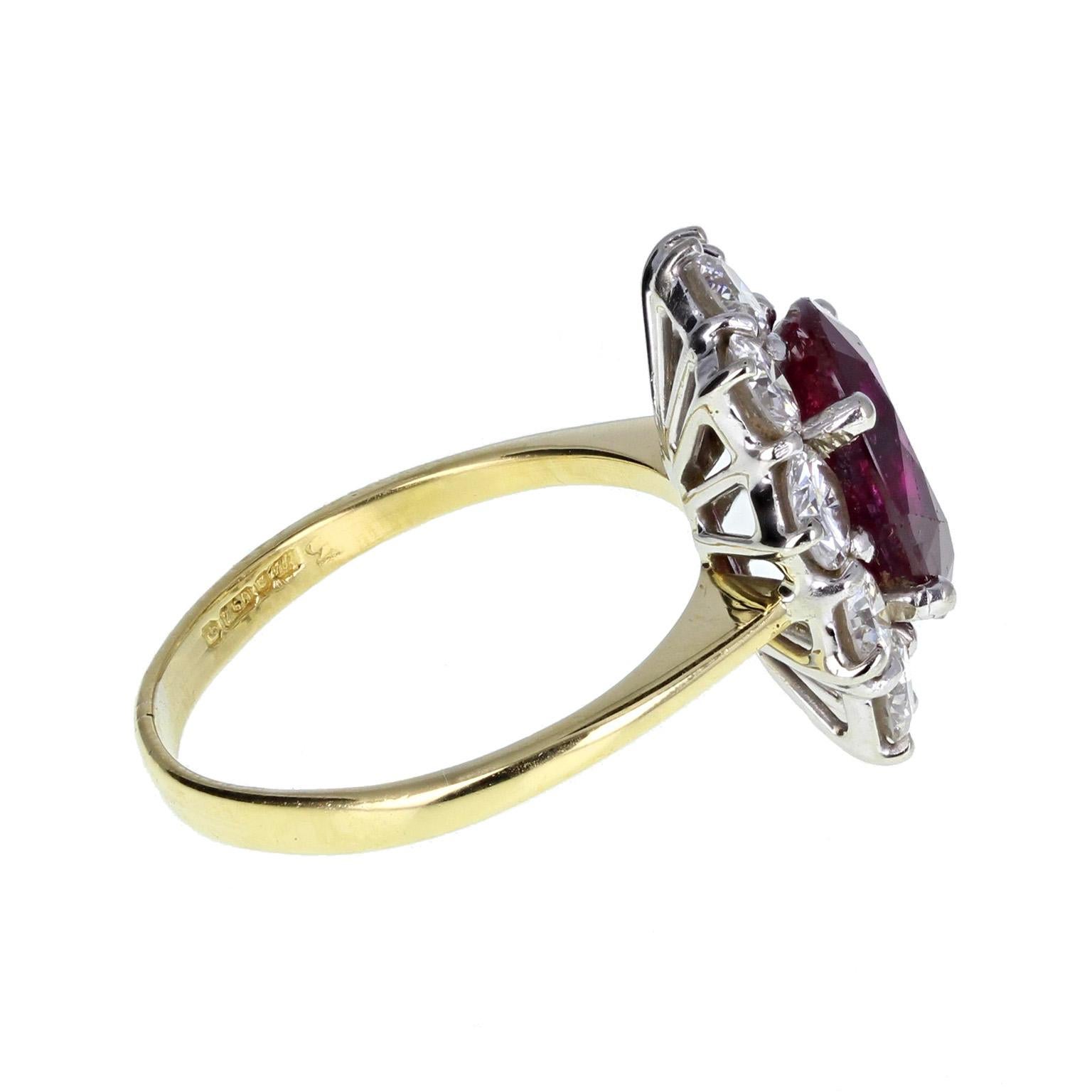 Modern Vintage Oval Ruby Diamond Cluster Cocktail Ring