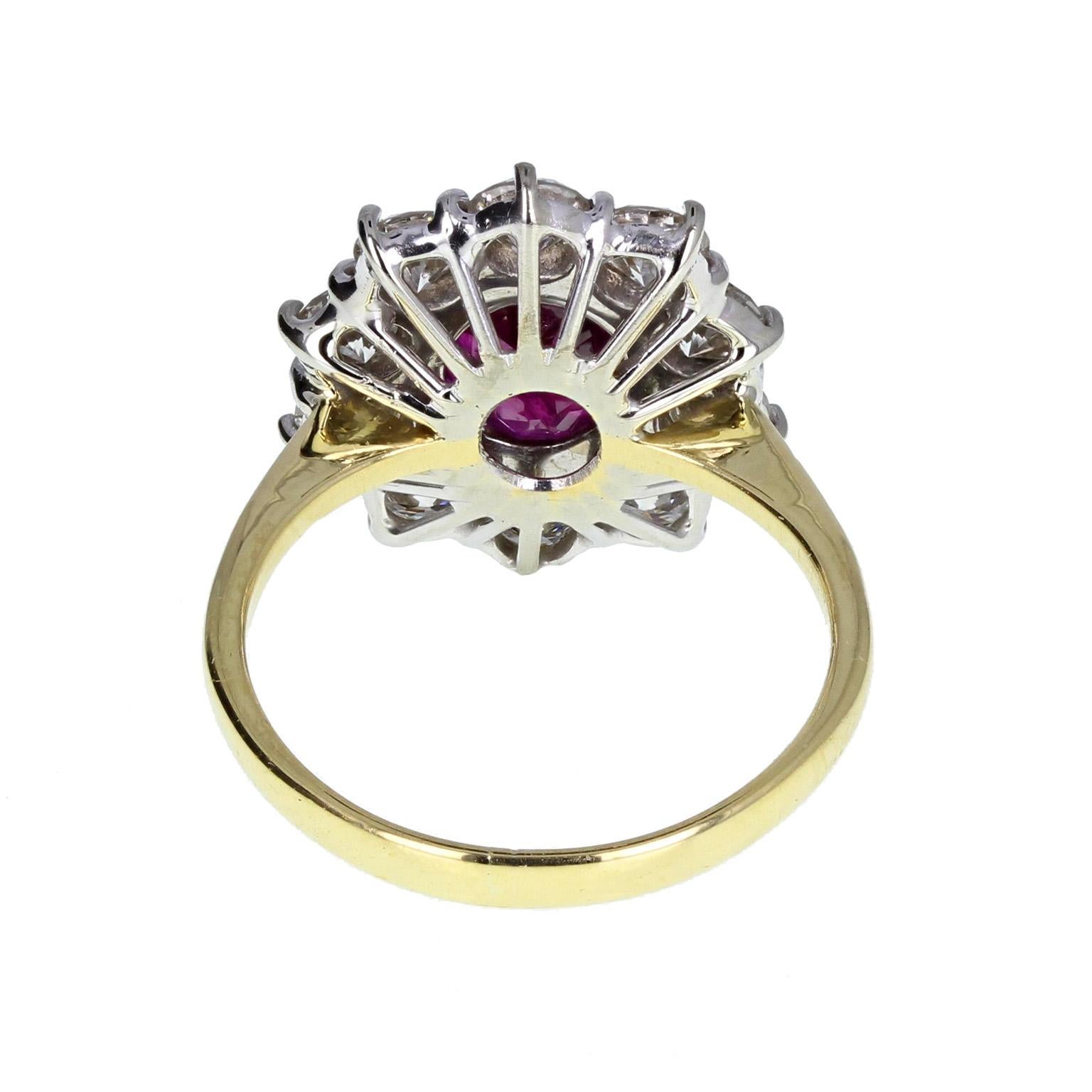 Oval Cut Vintage Oval Ruby Diamond Cluster Cocktail Ring