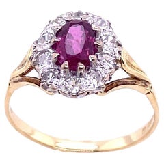 Vintage Oval Ruby & Diamond Cluster Ring in 18ct Gelb & Weißgold