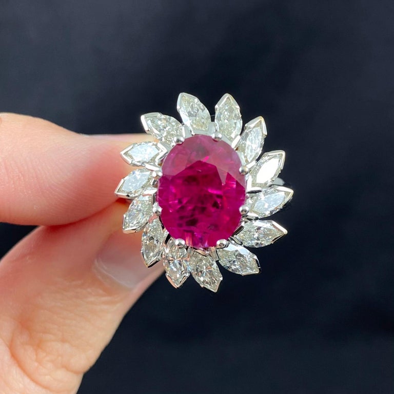 Vintage Oval Ruby Marquise Diamond Floral Coronet Cluster Engagement ...