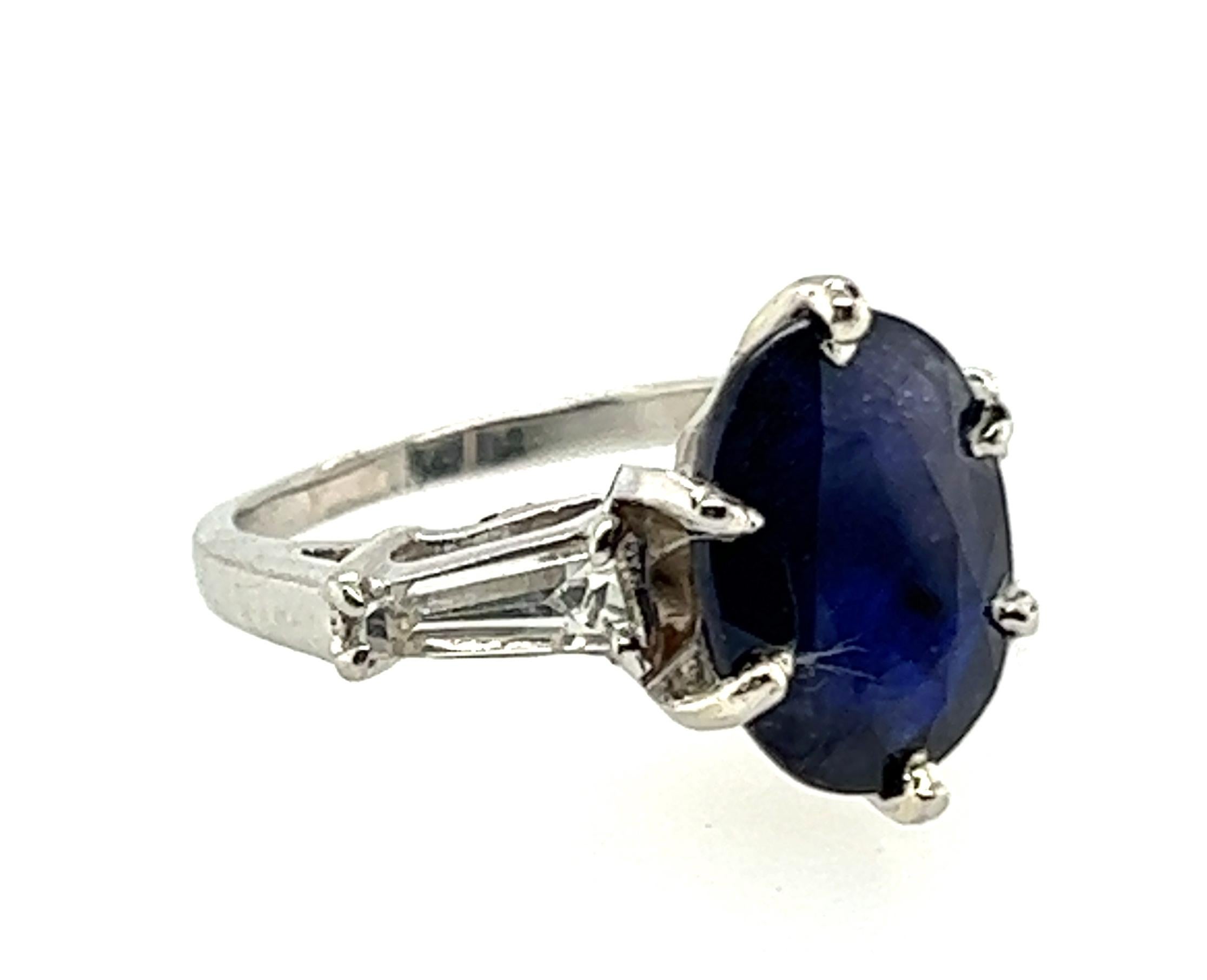 Oval Cut Vintage Oval Sapphire Diamond Ring 5.50ct Original 1940s Art Deco Platinum Anti