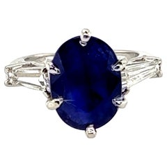 Vintage Oval Sapphire Diamond Ring 5.50ct Original 1940s Art Deco Platinum Anti