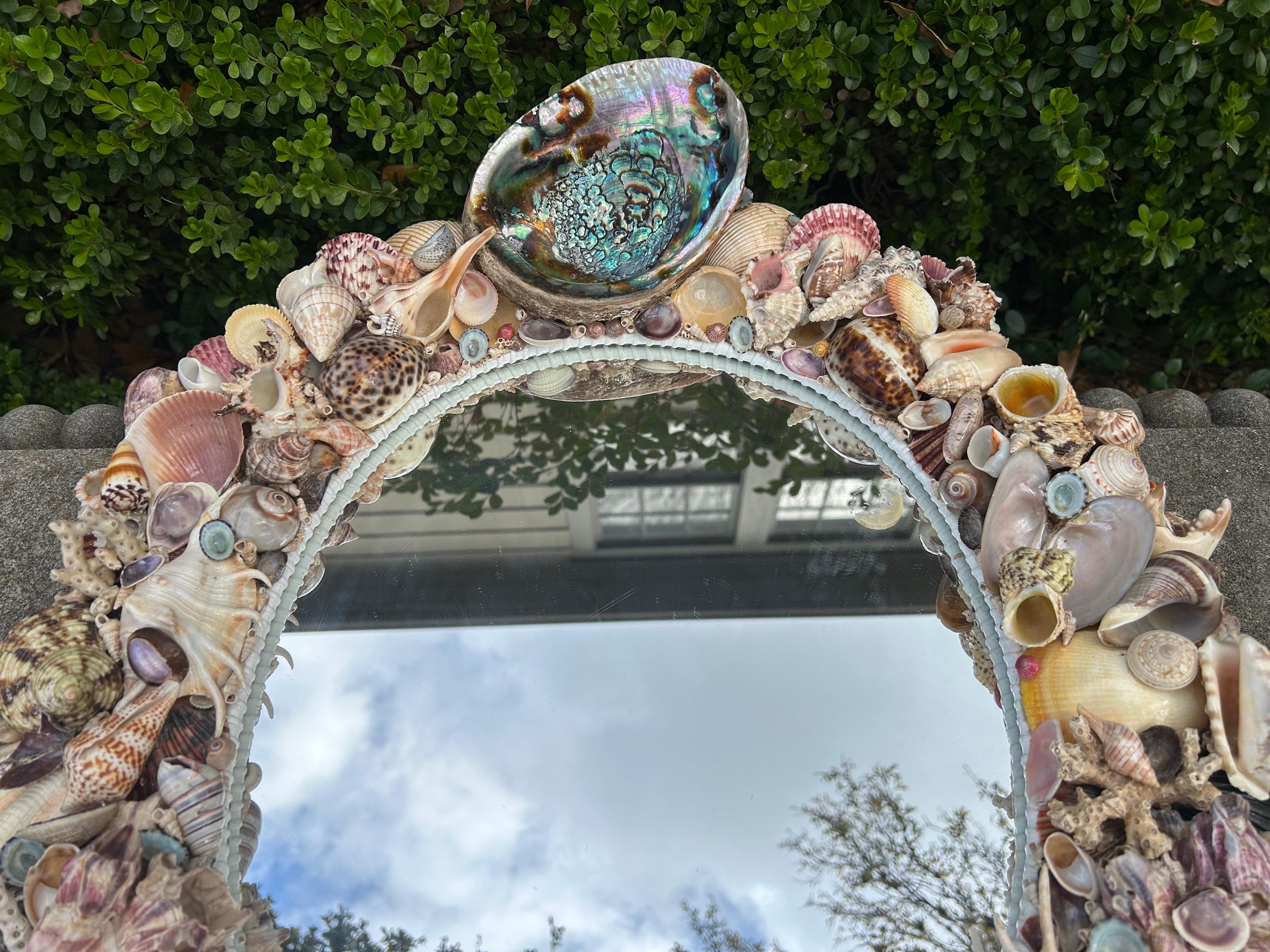 Shell Vintage Oval Seashell Encrusted Mirror For Sale