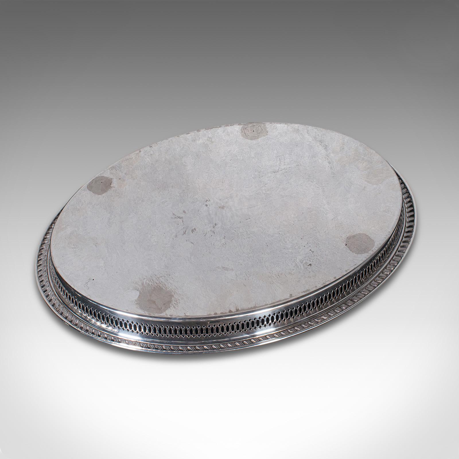 Vintage Oval Serving Tray, English Silver Plate, Afternoon Tea, Decorative, 1950 For Sale 1