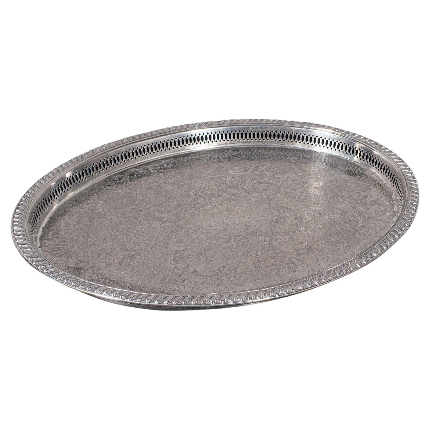 Bandeja ovalada vintage para servir, plato de plata inglés, té de la tarde, decorativa, 1950