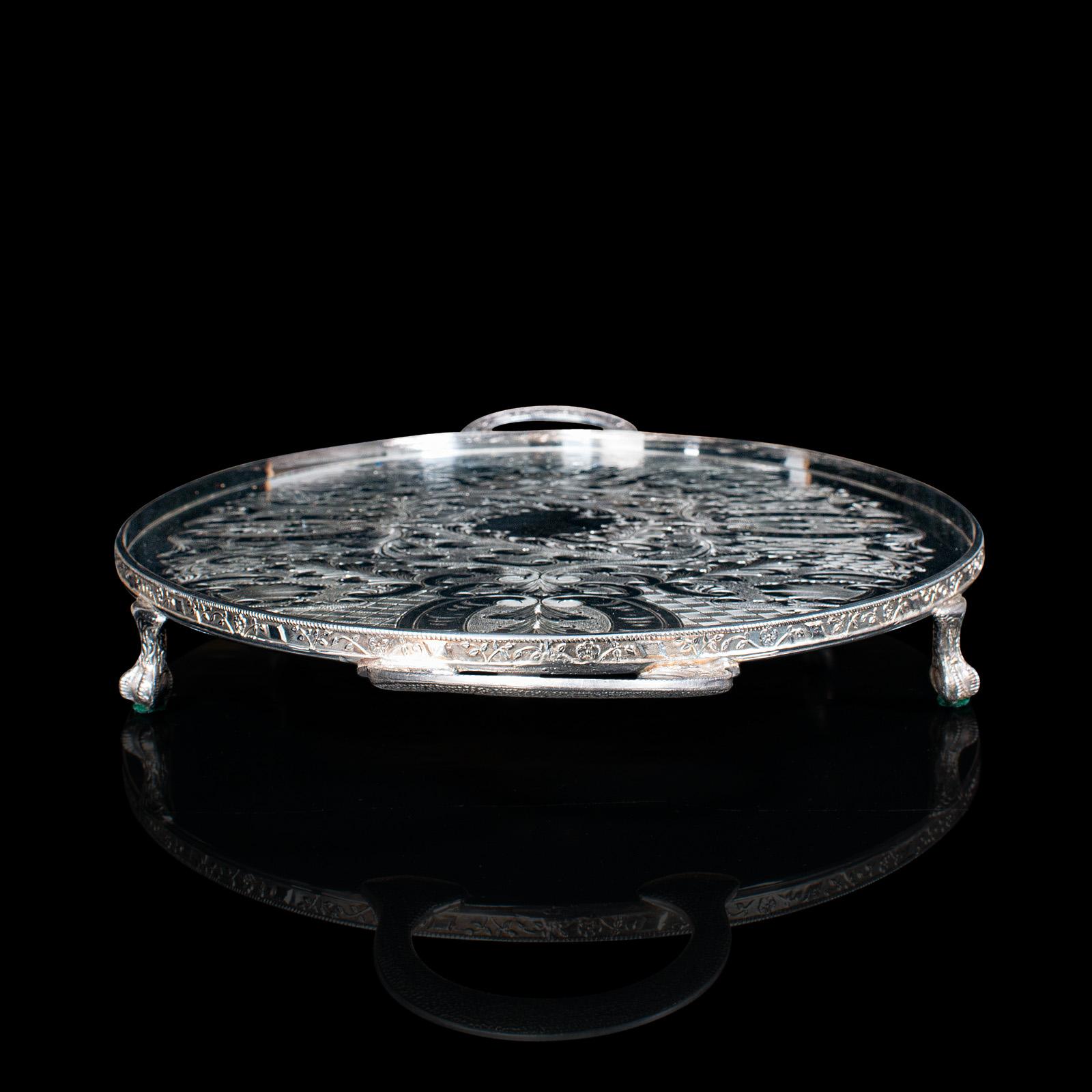 20ième siècle Plateau de service ovale vintage, anglais, plaqué argent, thé d'après-midi, Viners, vers 1950