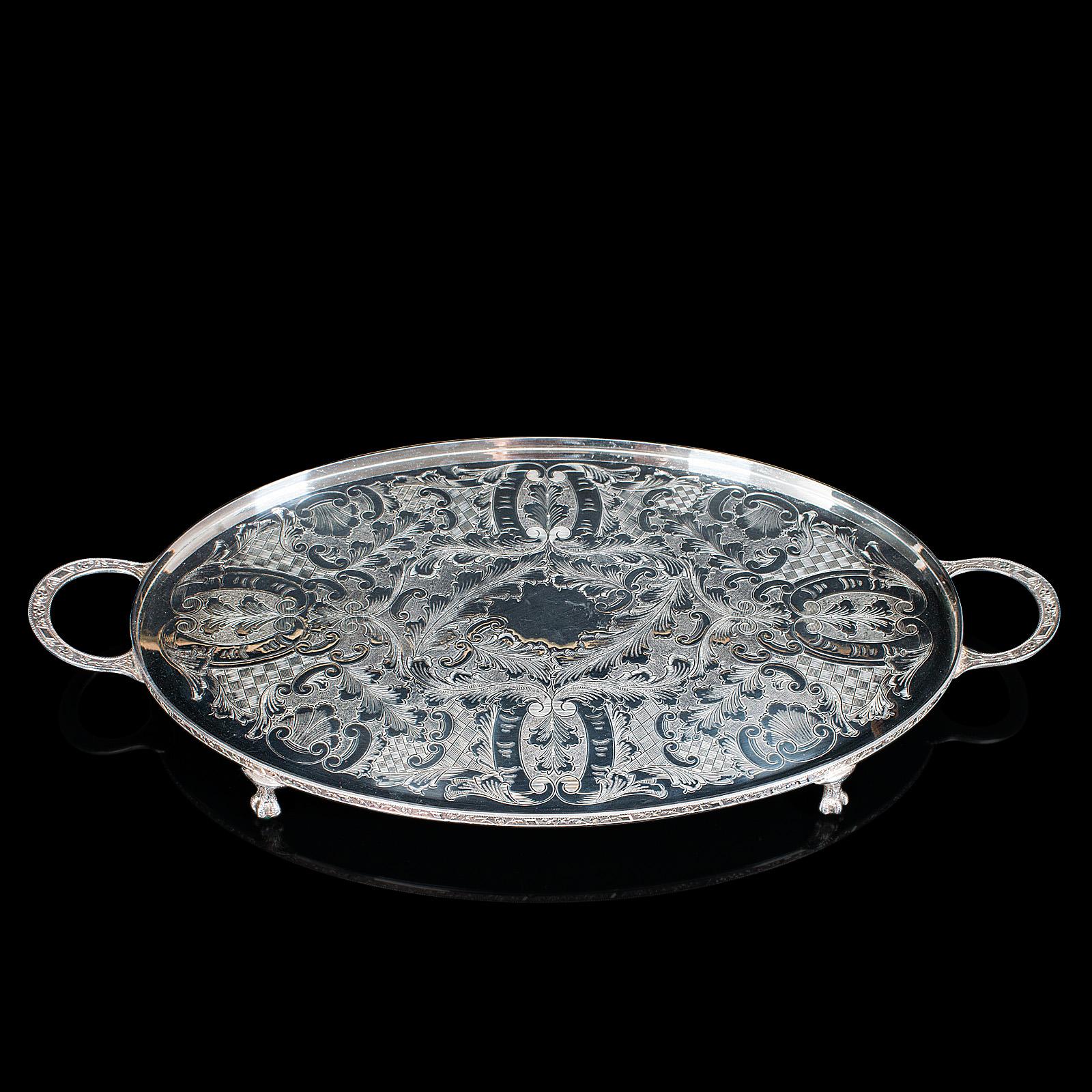 British Vintage Oval Serving Tray, English, Silver Plate, Afternoon Tea, Viners, C.1950 For Sale