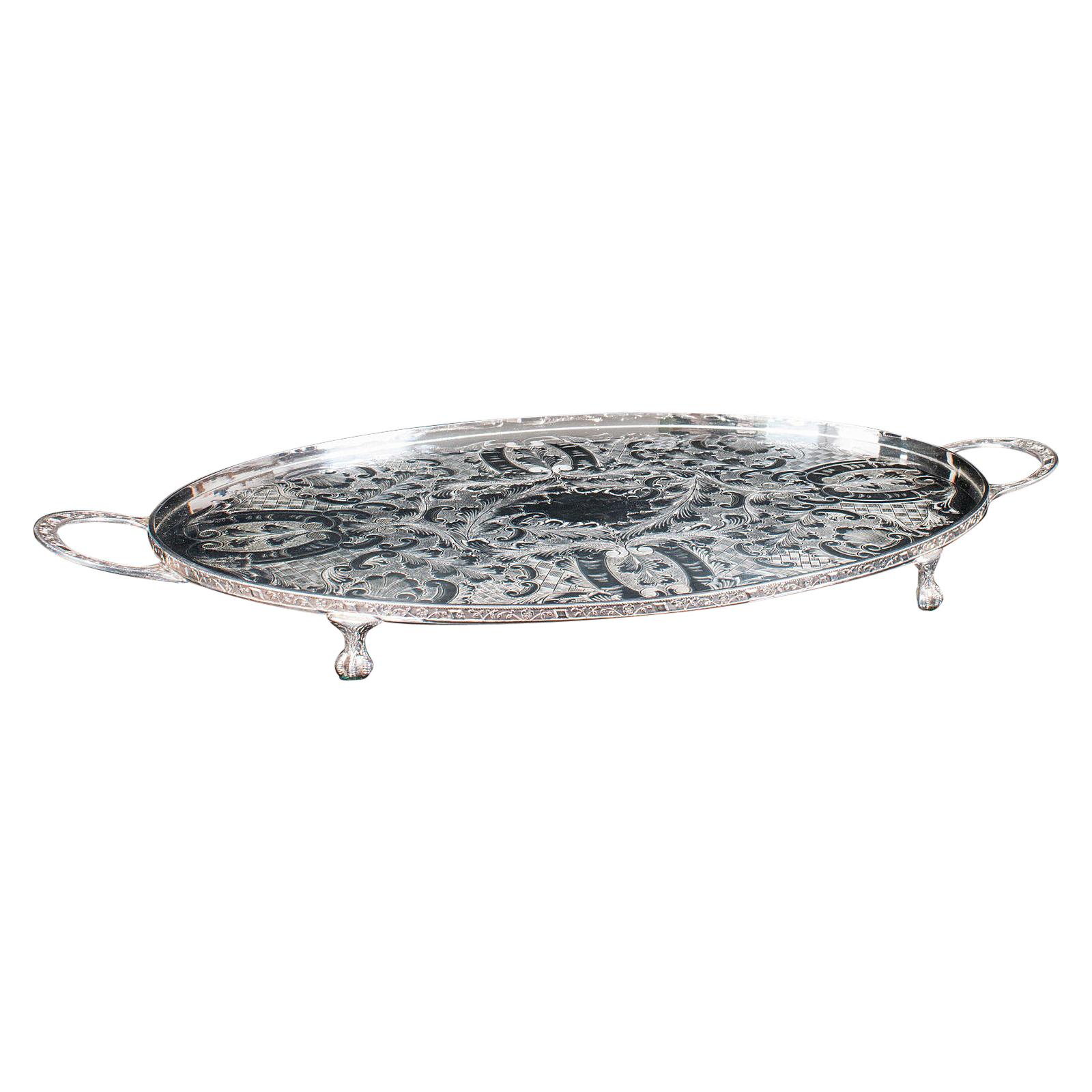 Vintage Oval Serving Tray, English, Silver Plate, Afternoon Tea, Viners, C.1950 For Sale