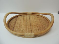 Vintage Oval Shape Bamboo and Rattan Serving Tray