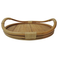 Vintage Oval Shape Bamboo and Rattan Serving Tray