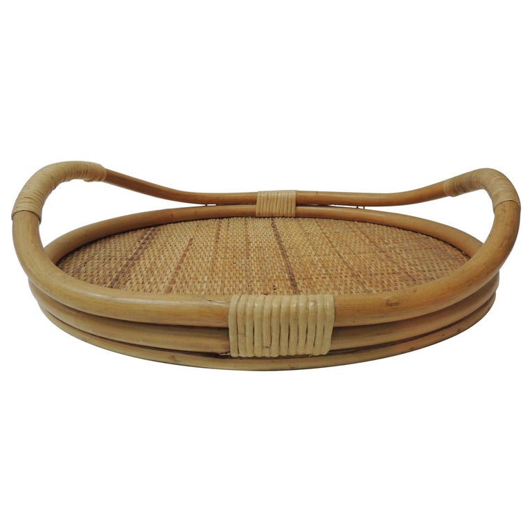 Vintage Oval Shape Bamboo and Rattan Serving Tray at 1stDibs vintage