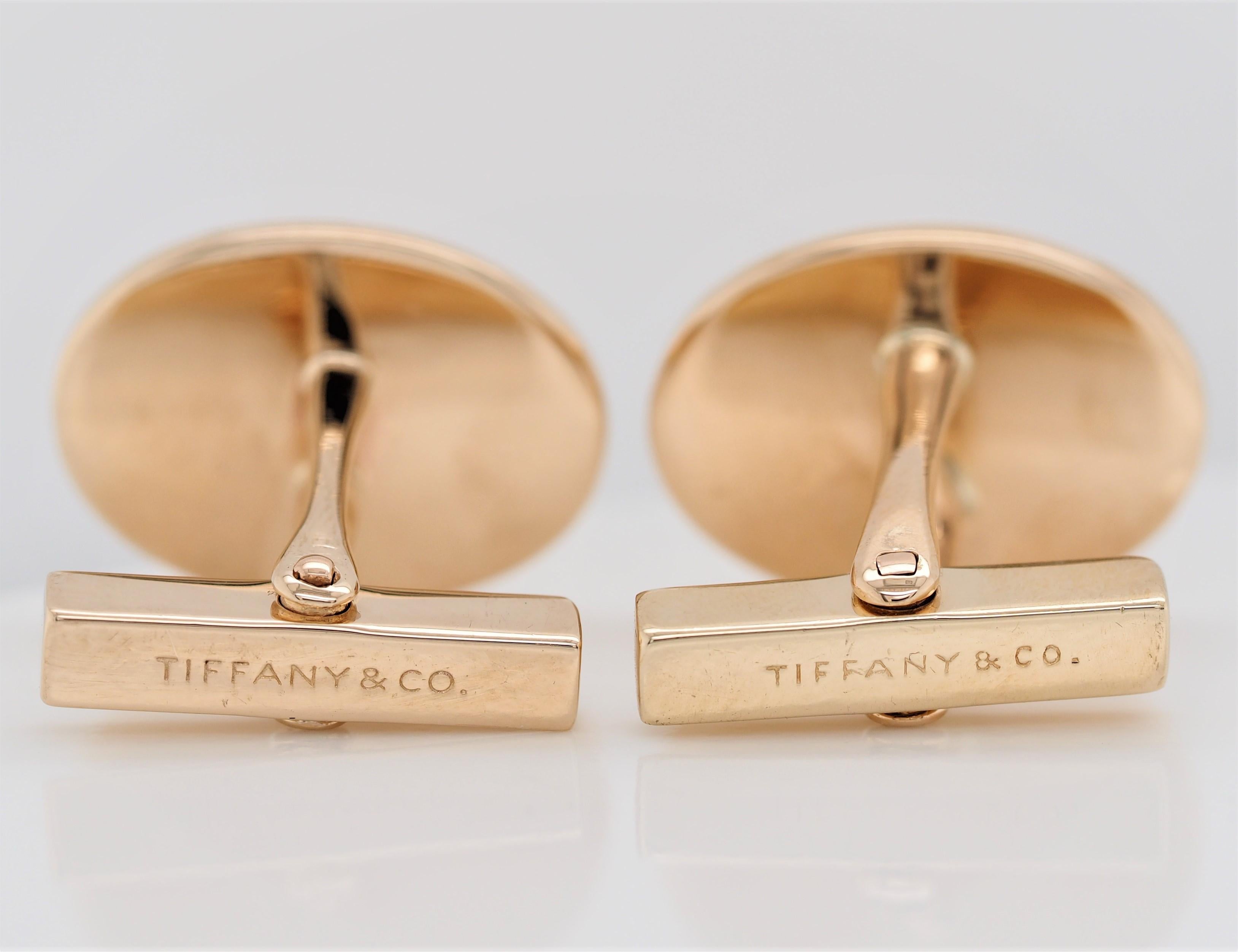 Tiffany & Co. Boutons de manchette vintage en or jaune 14 carats de forme ovale Bon état - En vente à Addison, TX