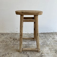 Sgabello vintage in legno di olmo a forma ovale