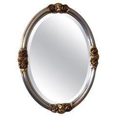 Vintage Oval Silber abgeschrägter Spiegel mit goldenen Rosen