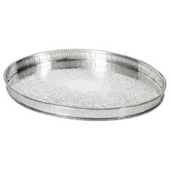 Vintage Oval Silver Plated Gallery Tray 20th Century