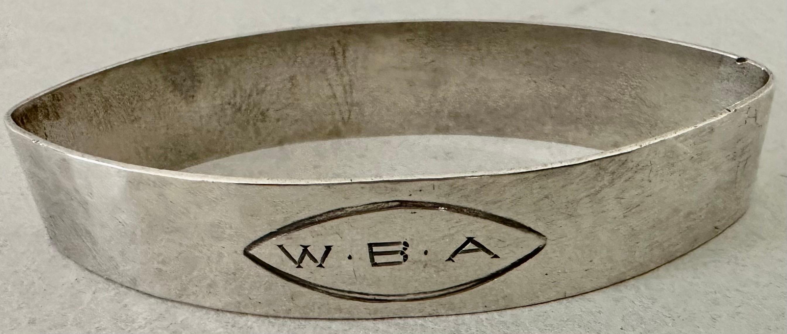 Mid-Century Modern Vintage Oval Sterling Monogramed Napkin Ring For Sale
