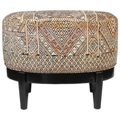 Vintage Oval Stool Newly Upholstered in Vintage Rug