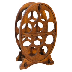 Vintage Oval Teak Wood Wine Bottle Holder