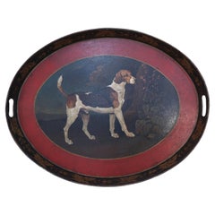 Vintage Oval Tole Beagle Dog Portrait Serving Tray