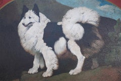 Vintage Oval Tole Fluffy Black and White Dog Portrait Serving Tray