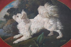 Vintage Oval Tole Fluffy White Dog Portrait Serving Tray