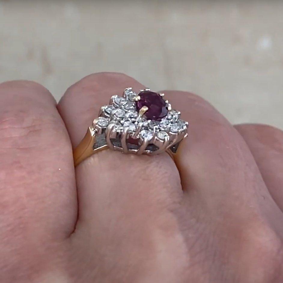 Oval Cut Vintage Oval Tourmaline (Approx 0.4-Carats) and Diamond (Approx 0.6-Carats) Ring For Sale