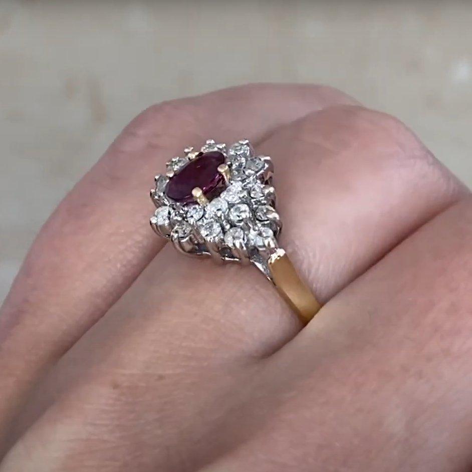 Women's Vintage Oval Tourmaline (Approx 0.4-Carats) and Diamond (Approx 0.6-Carats) Ring For Sale