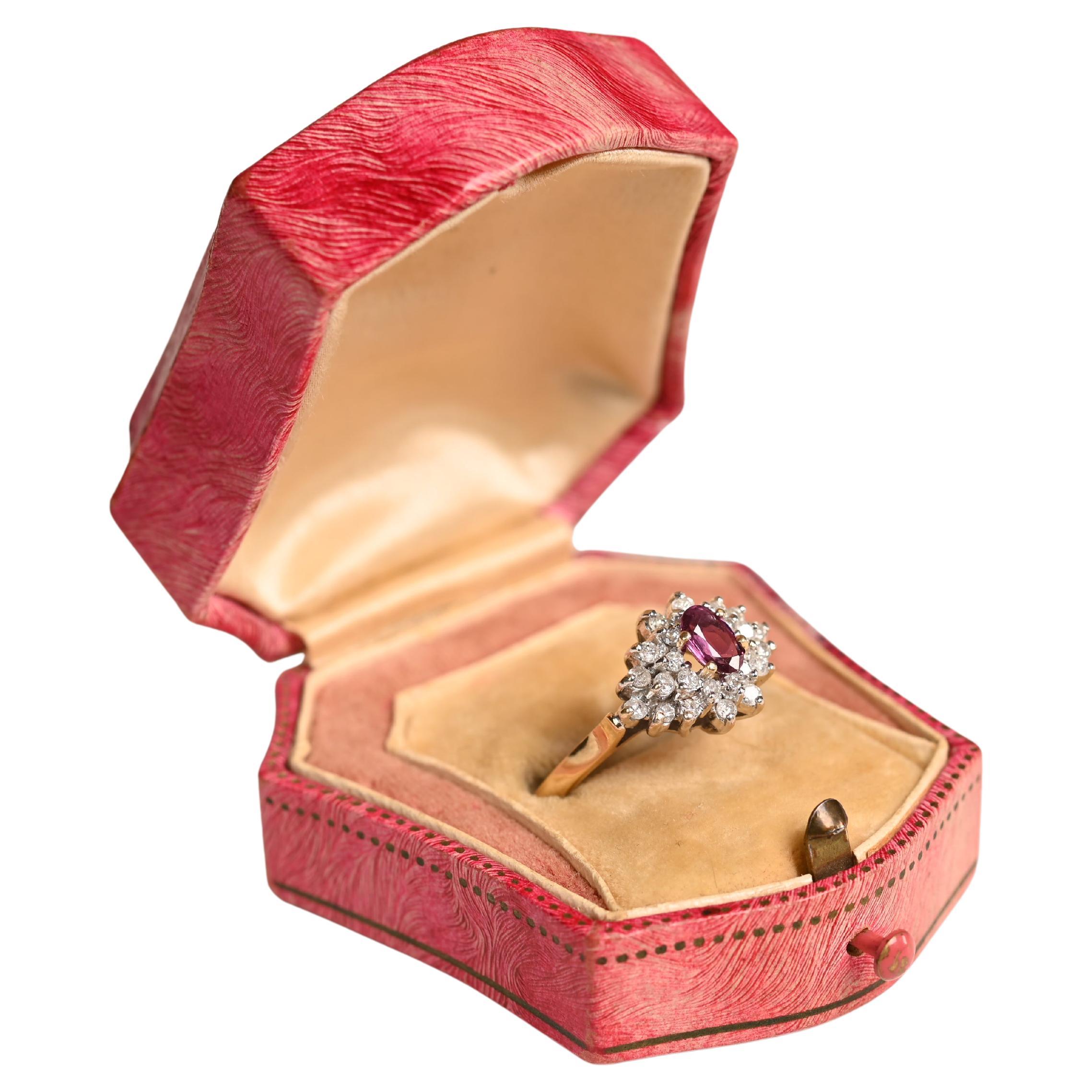 Vintage Oval Tourmaline (Approx 0.4-Carats) and Diamond (Approx 0.6-Carats) Ring For Sale