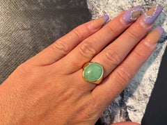 Vintage Oval Translucent Green Jade Pinky Ring in 14k Yellow Gold