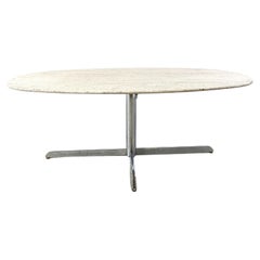 Vintage oval travertine and chrome dining table, 1970s