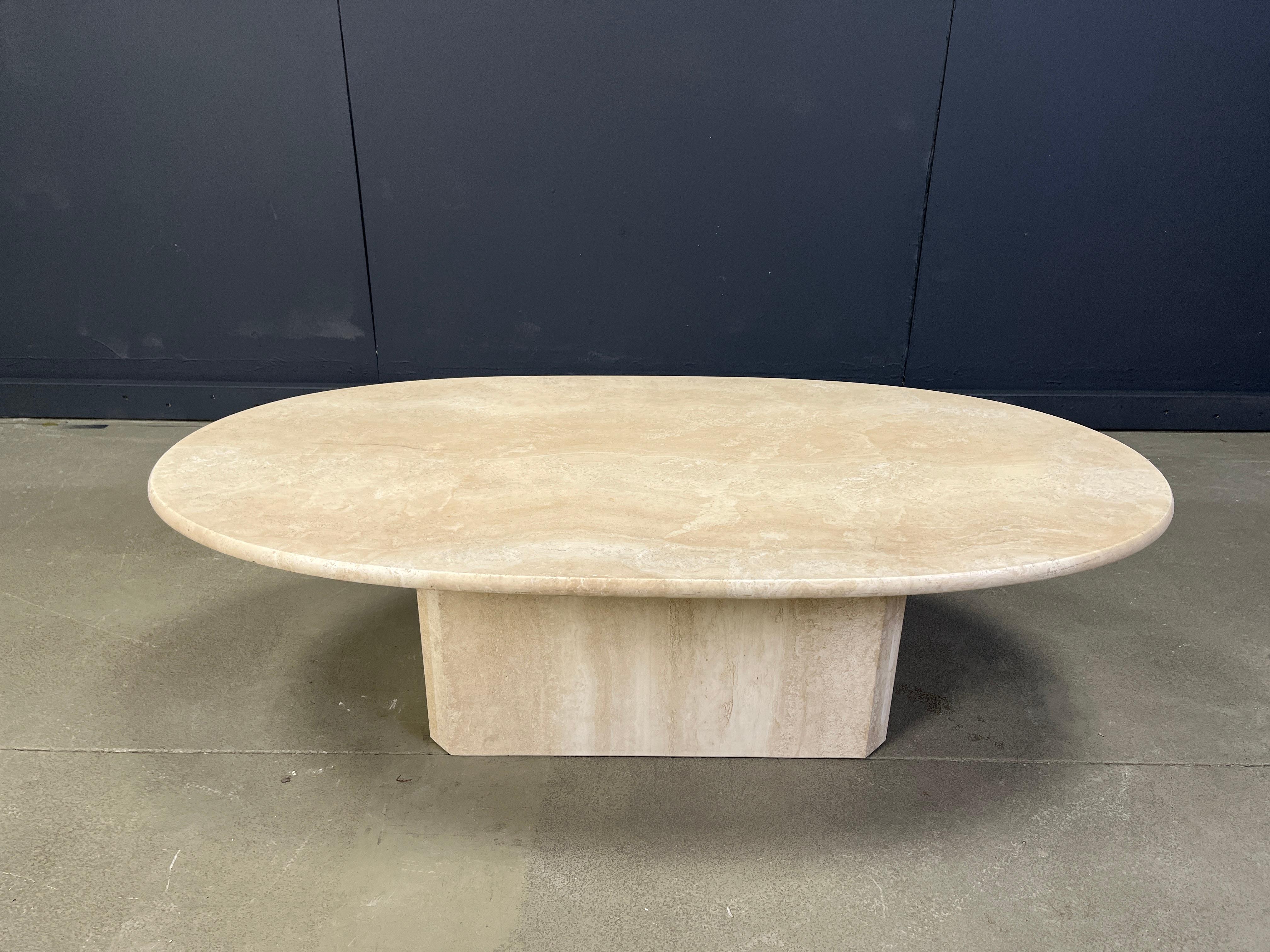 Vintage oval travertine coffee table, 1970s For Sale 3