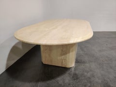 Vintage Oval Travertine Coffee Table, 1970s