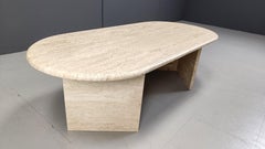 Vintage oval travertine coffee table, 1970s