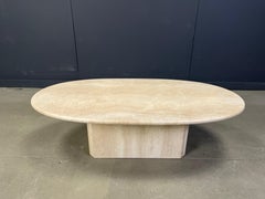 Vintage oval travertine coffee table, 1970s