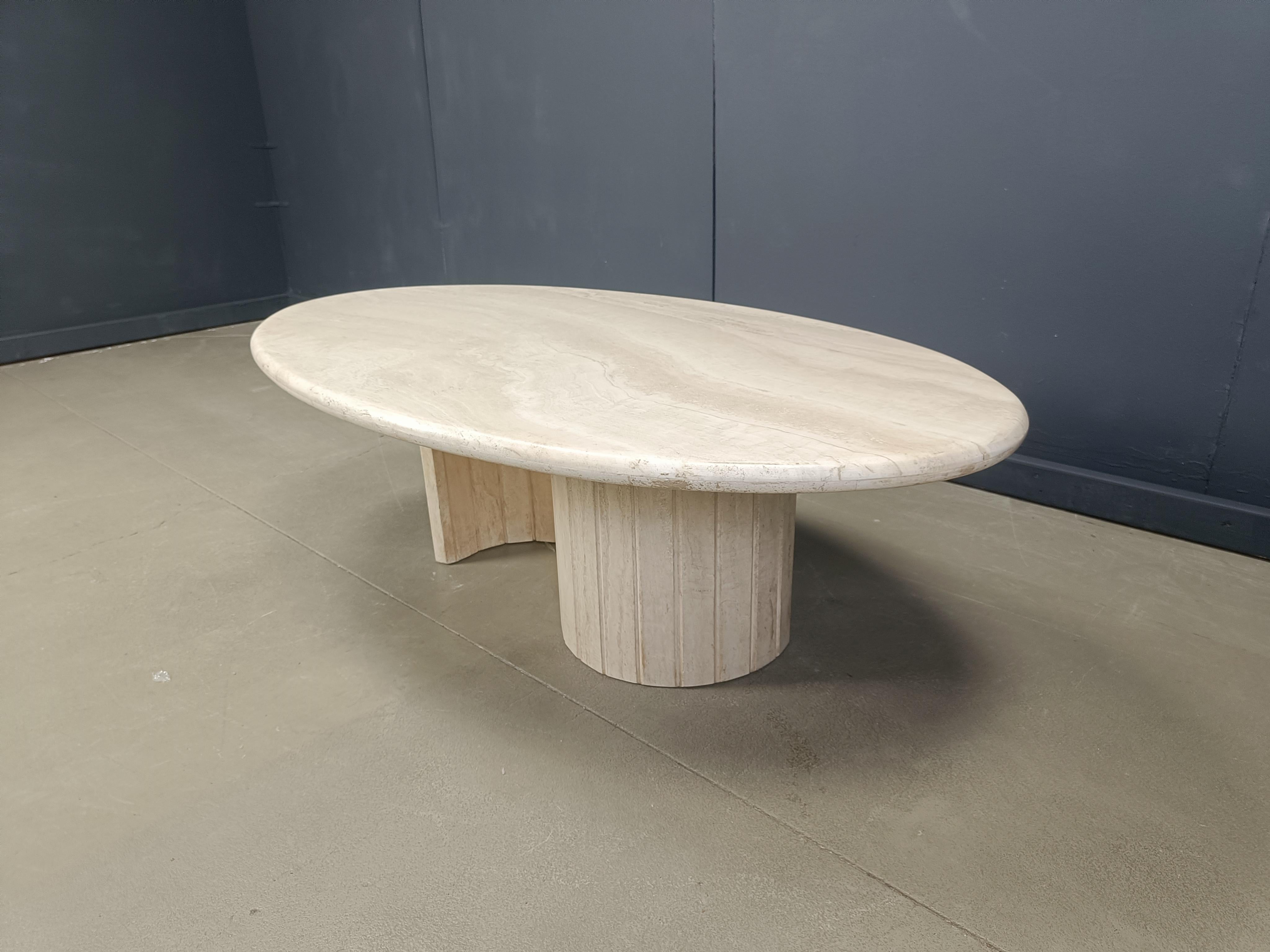 Italian Vintage oval travertine coffee table, 1970s