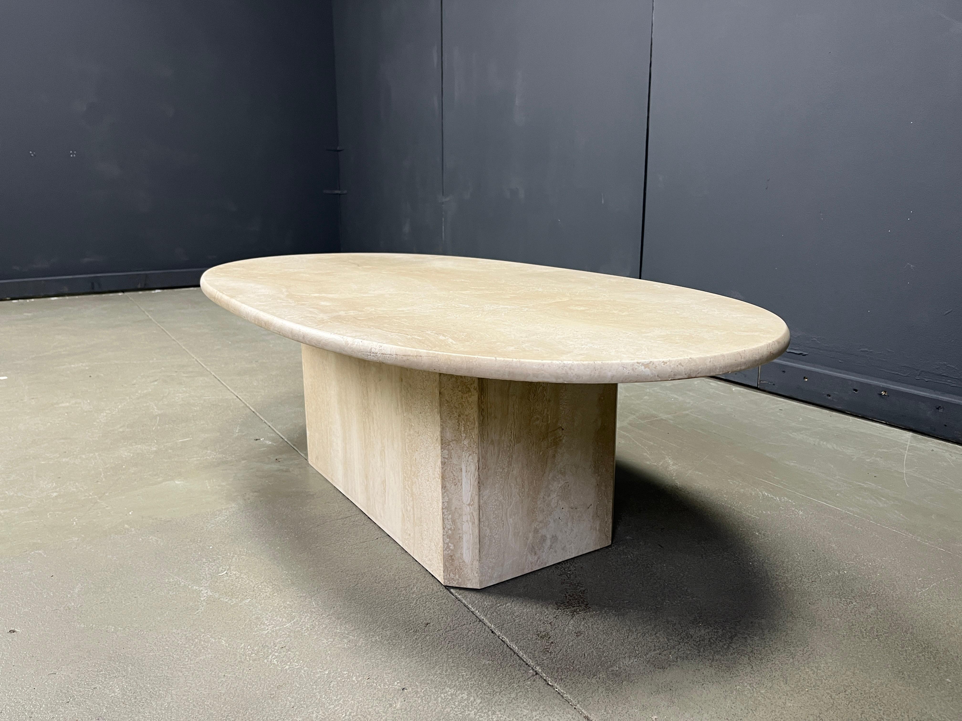 Italian Vintage oval travertine coffee table, 1970s For Sale