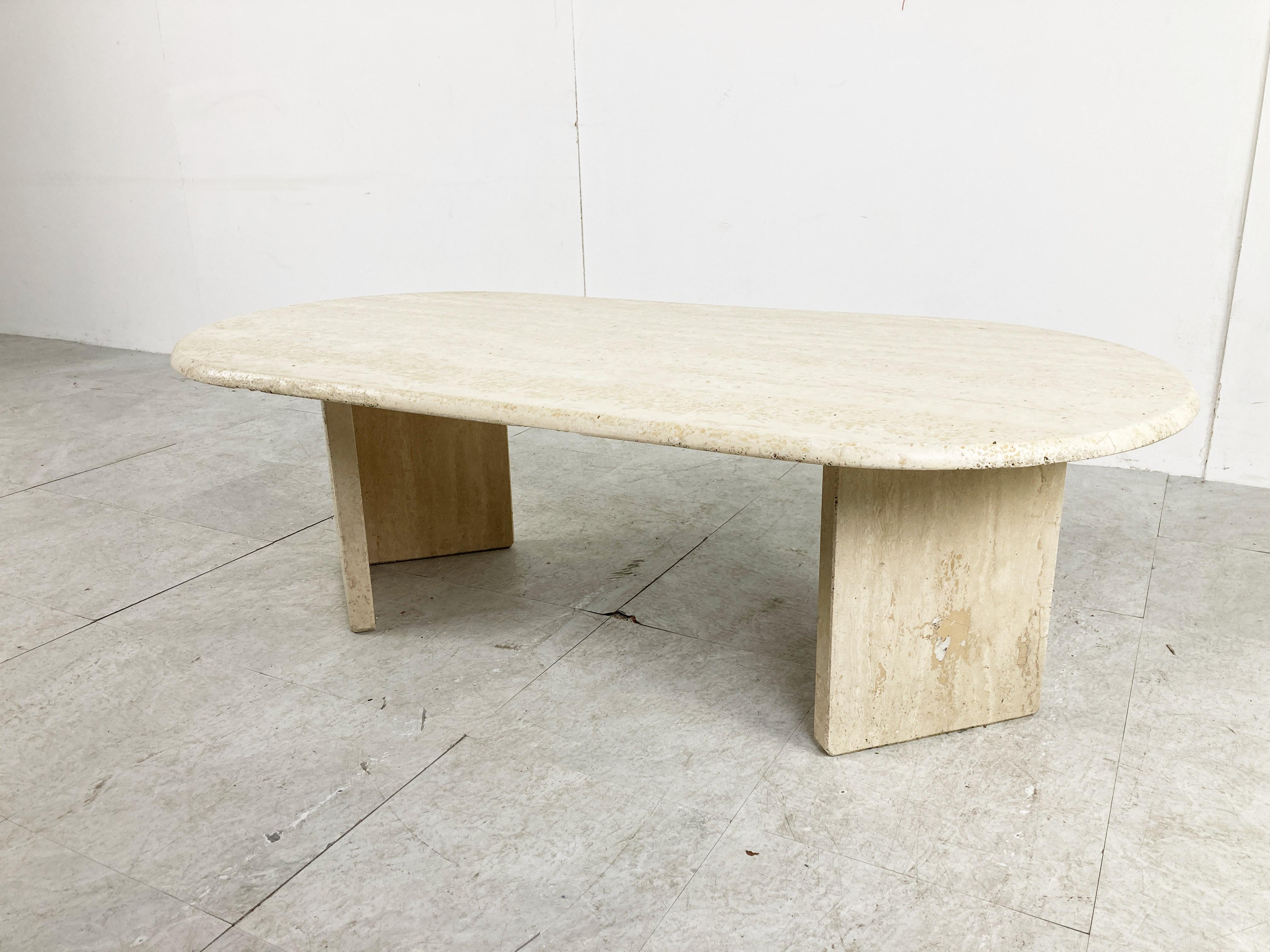 Late 20th Century Vintage Oval Travertine Coffee Table, 1970s