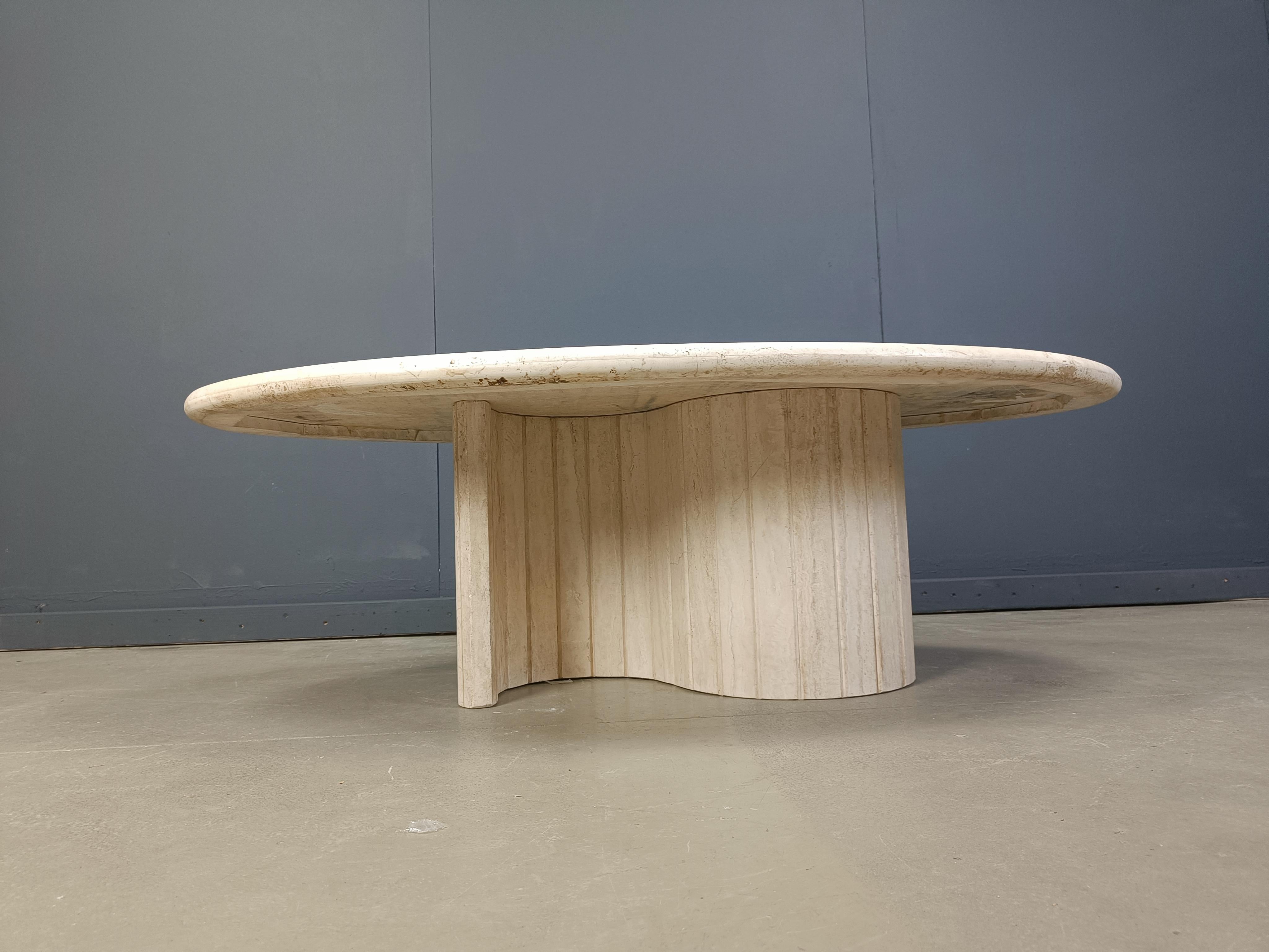 Late 20th Century Vintage oval travertine coffee table, 1970s
