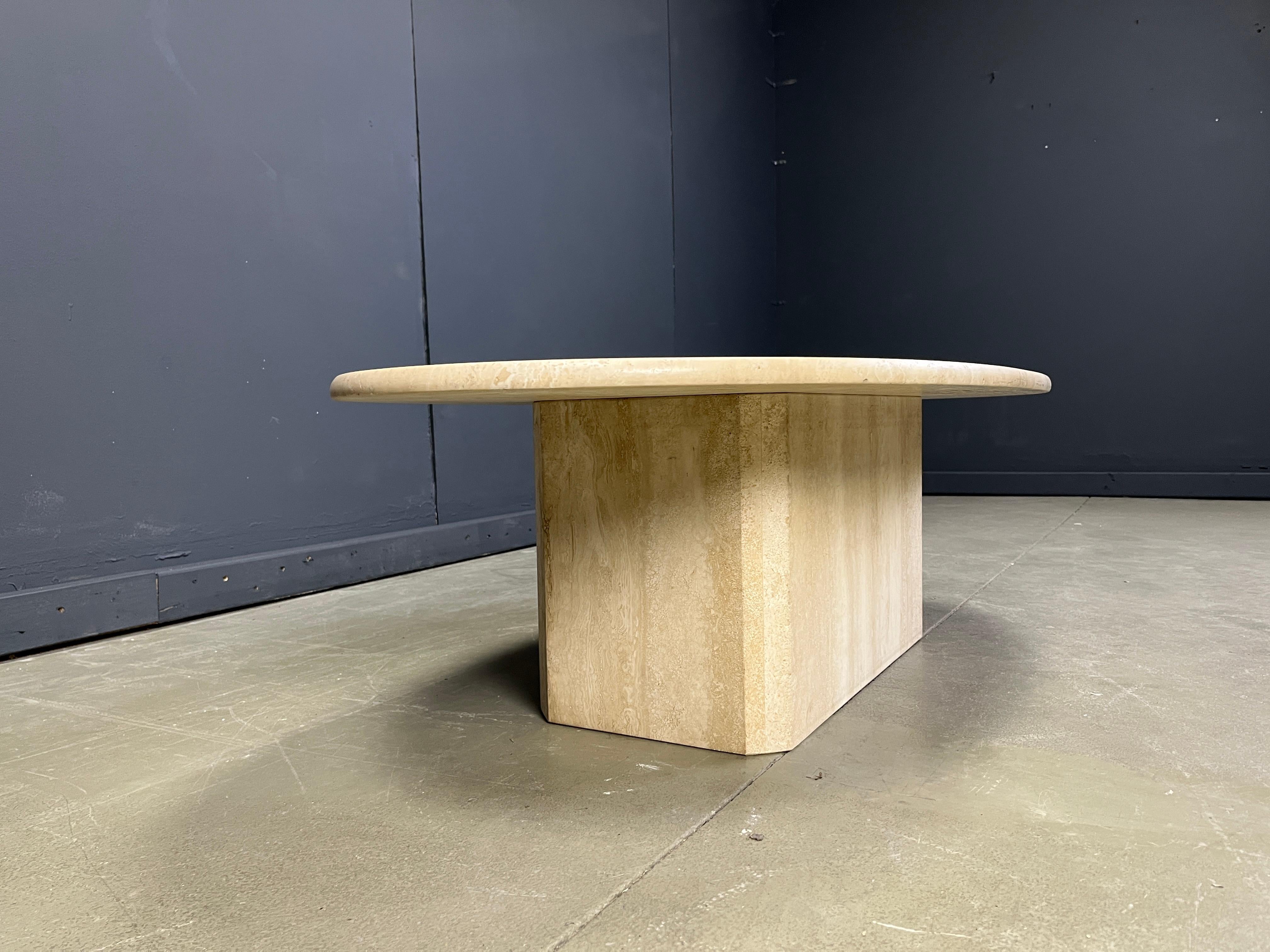 Late 20th Century Vintage oval travertine coffee table, 1970s For Sale