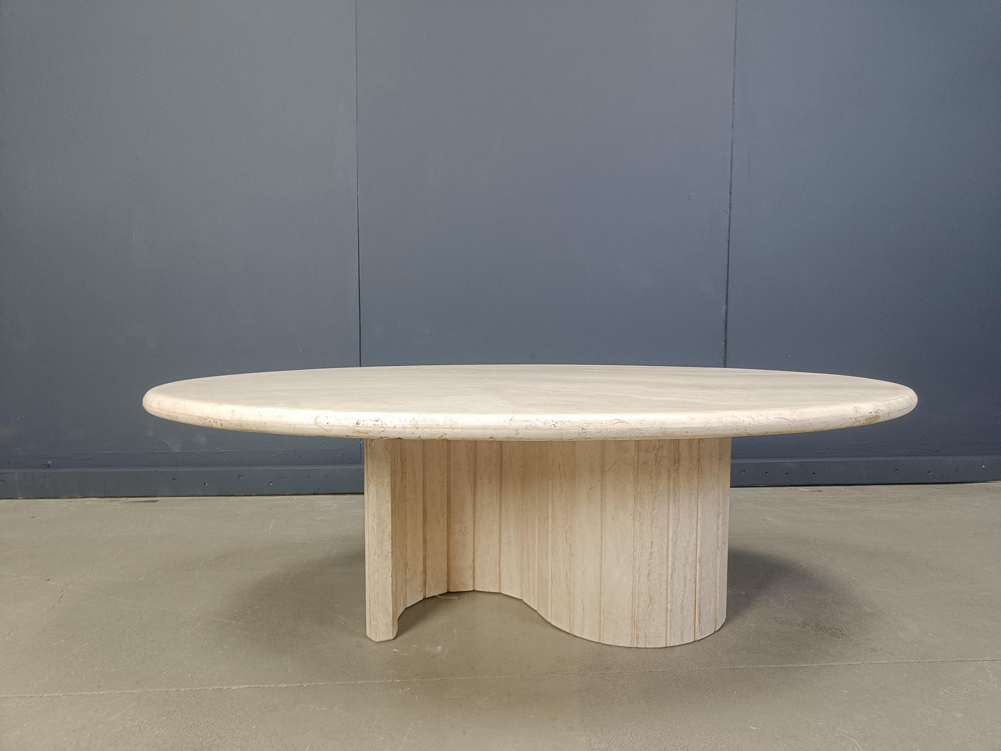 Travertine Vintage oval travertine coffee table, 1970s