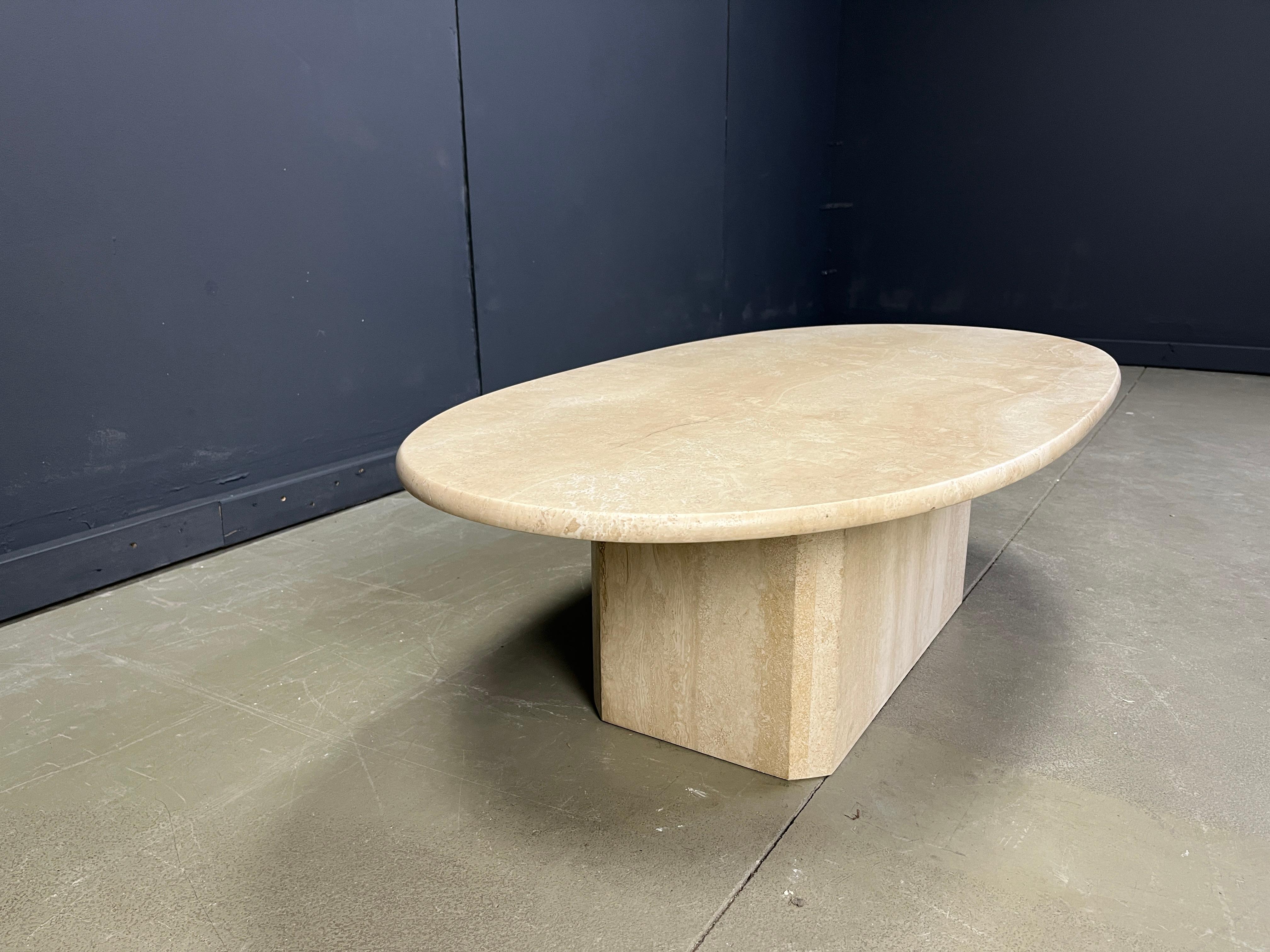 Travertine Vintage oval travertine coffee table, 1970s For Sale
