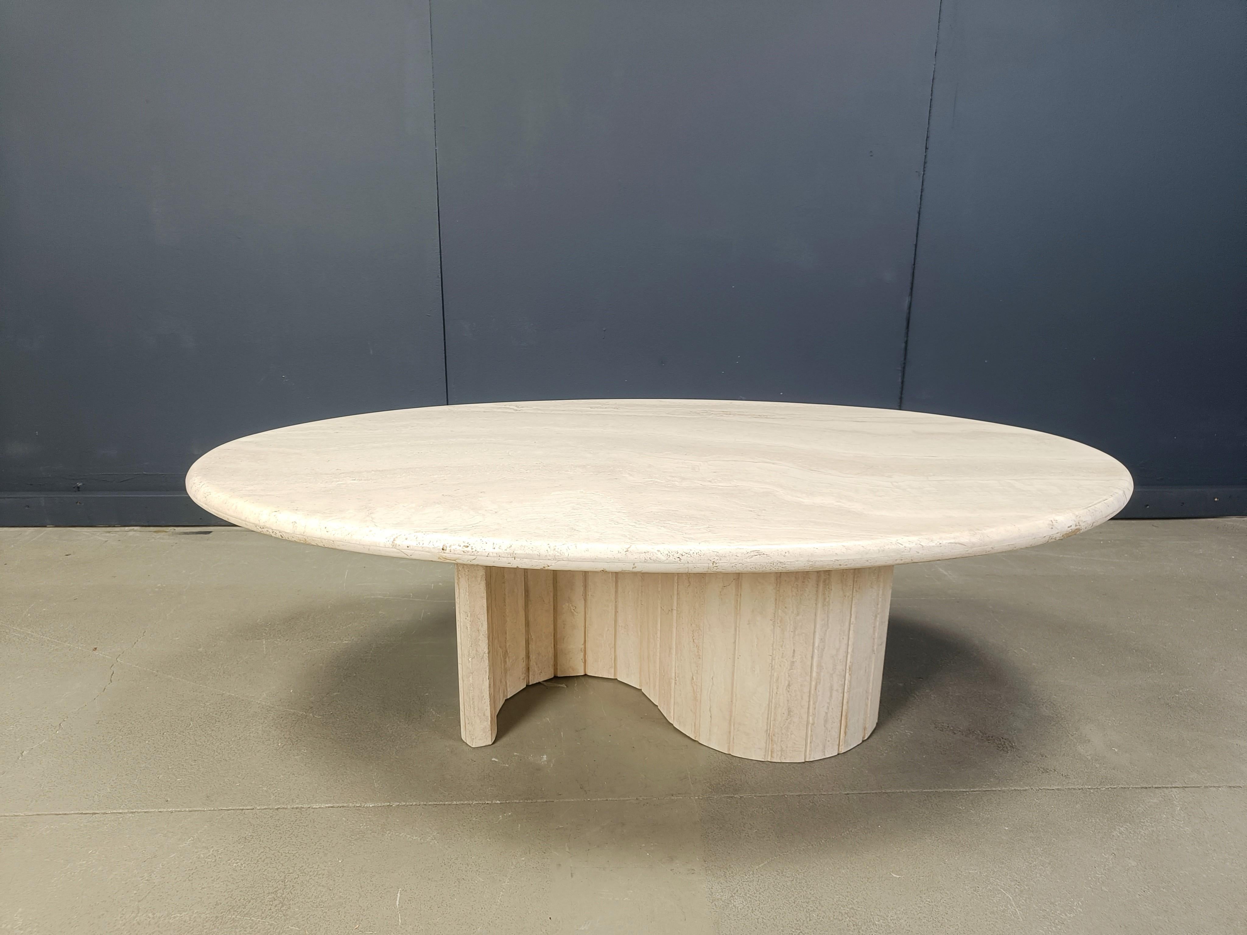 Vintage oval travertine coffee table, 1970s 1