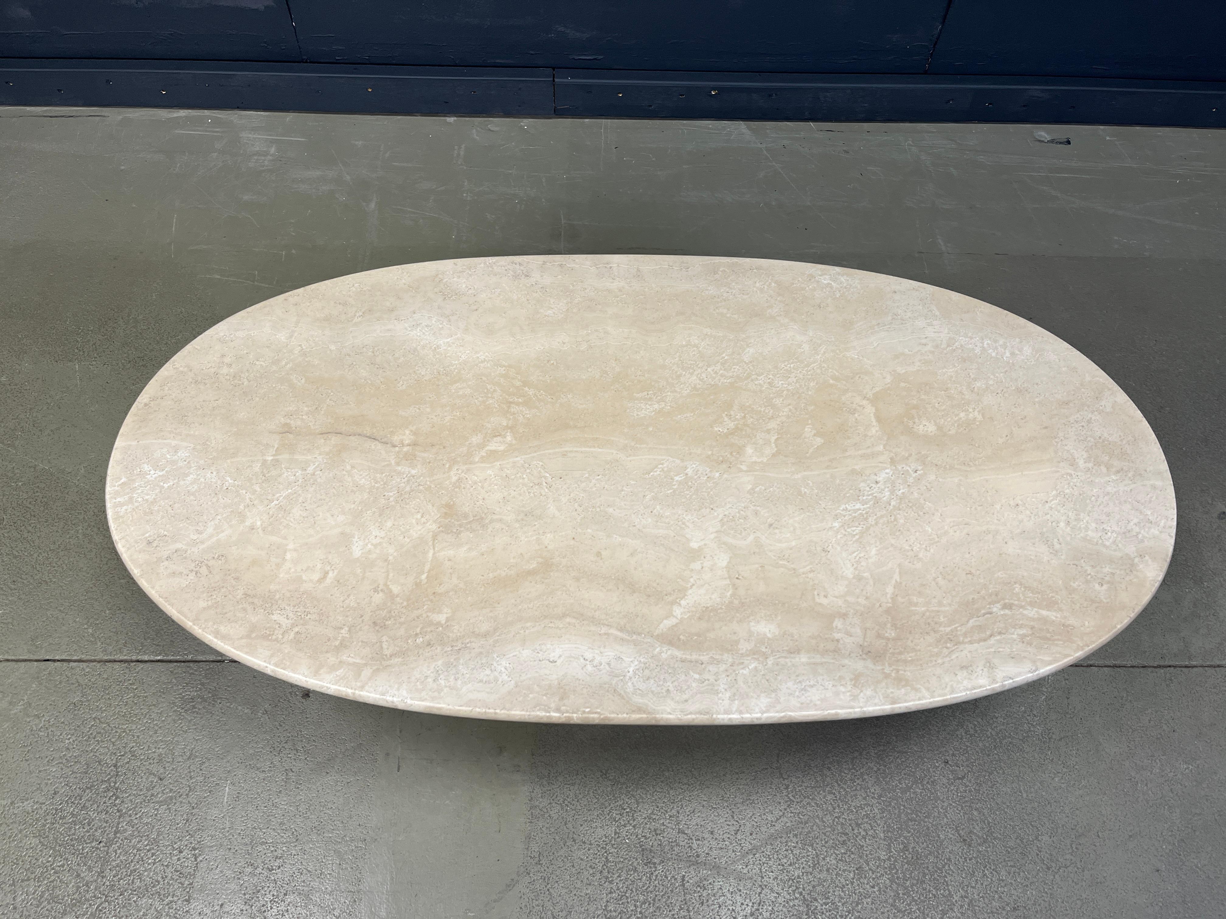 Vintage oval travertine coffee table, 1970s For Sale 1