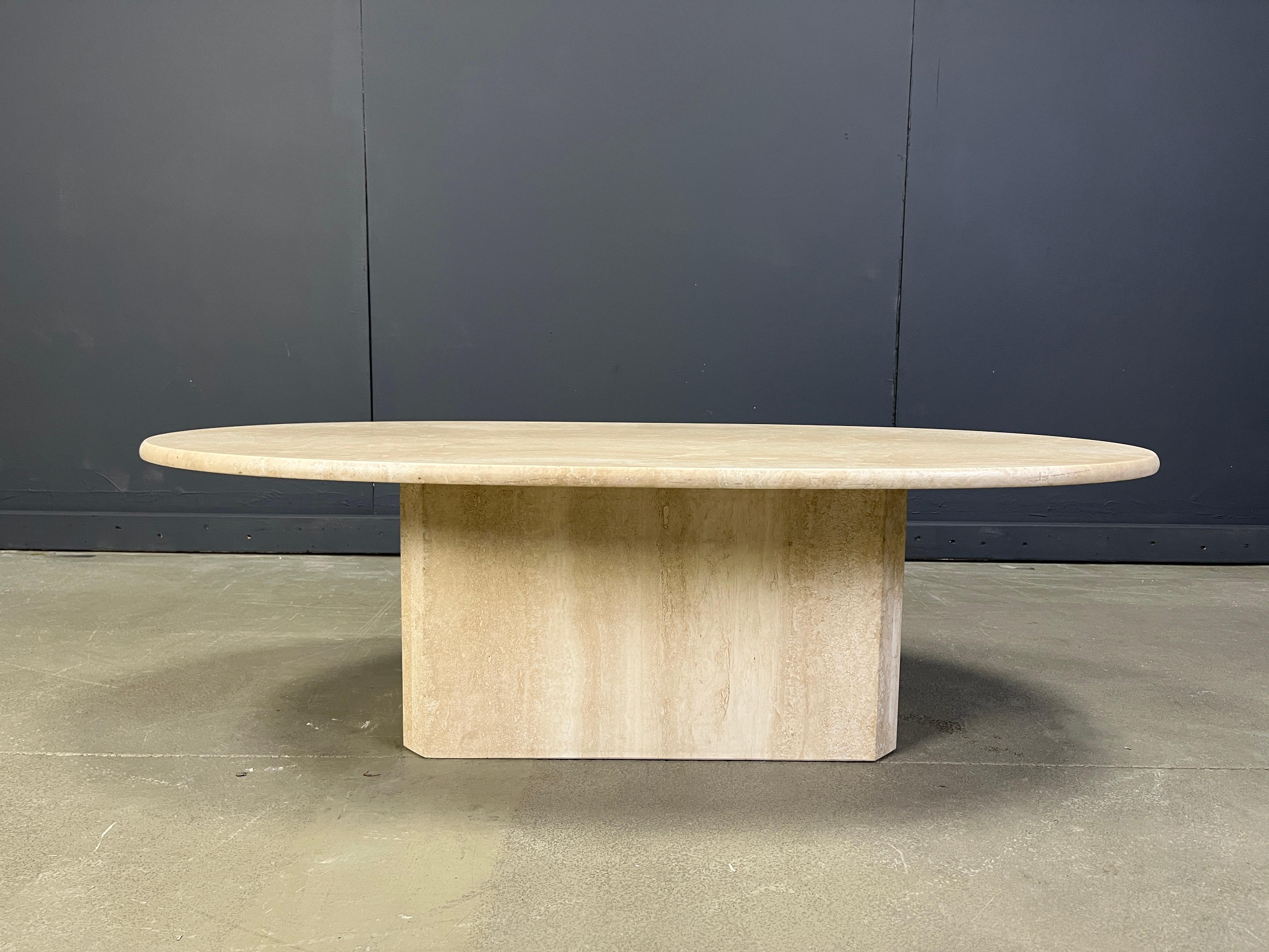 Vintage oval travertine coffee table, 1970s For Sale 2