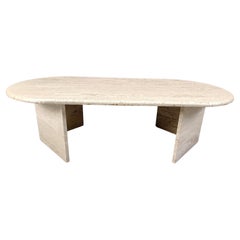 Vintage oval travertine coffee table, 1970s