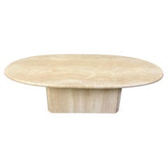 Vintage oval travertine coffee table, 1970s