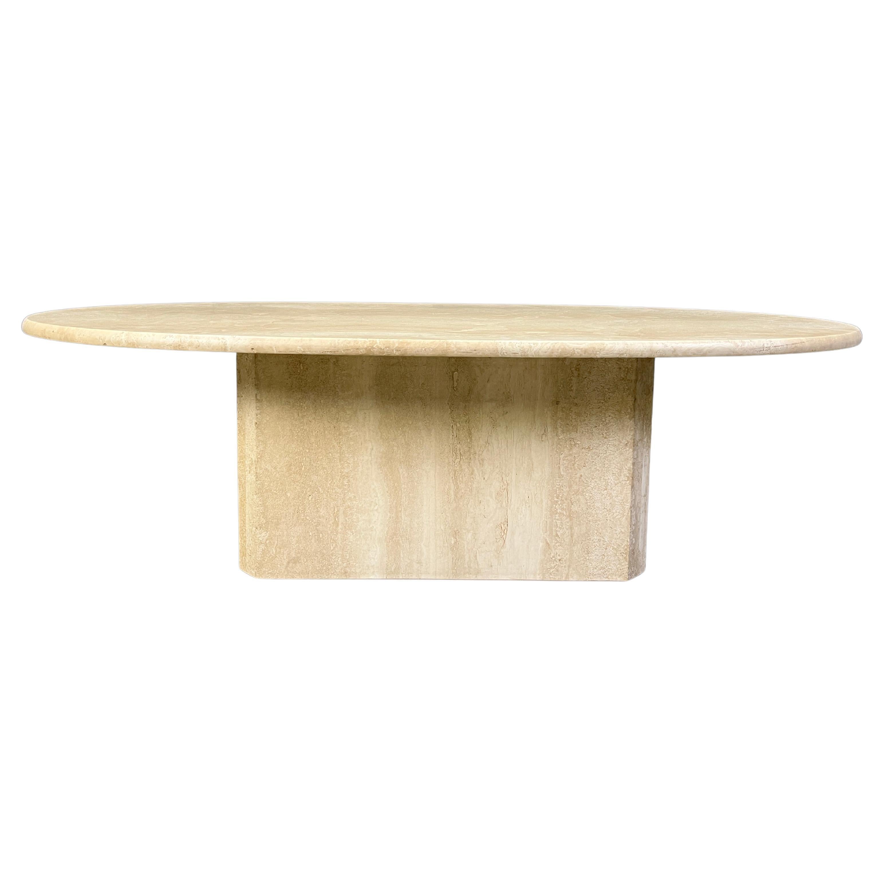 Vintage oval travertine coffee table, 1970s For Sale